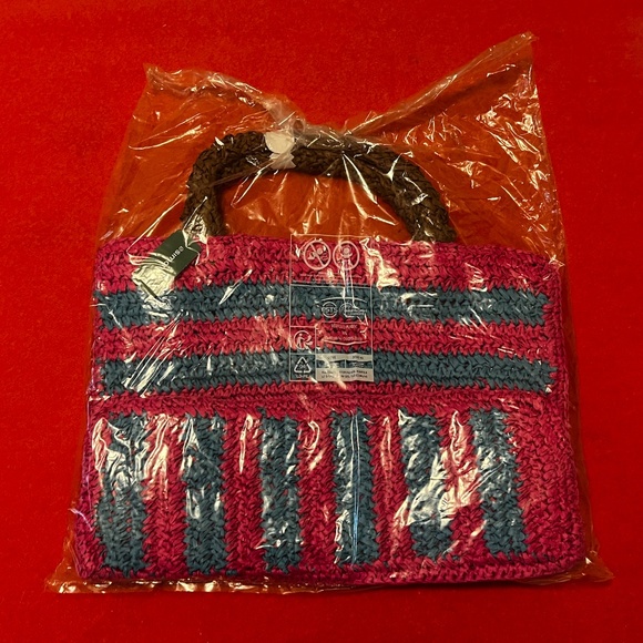 United Colors of Benetton striped colorful large straw tote NWT - Picture 3 of 7